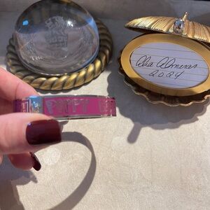 Coach Silvertone and Magenta Enamel Poppy Bangle Bracelet